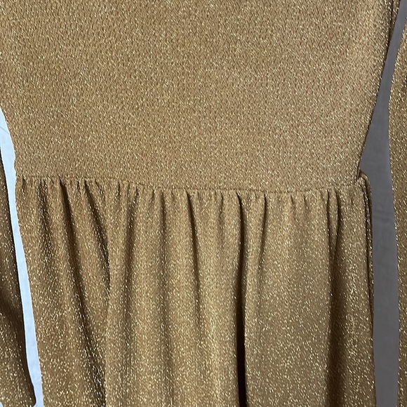 Free People Day & Night Gold Metallic Long Sleeve Babydoll Mini Dress Women’s S - Picture 9 of 12